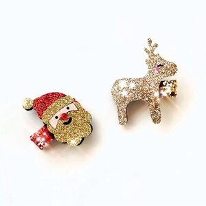 Set of Christmas glitter reindeer & Santa alligator hair clips gifts for girls